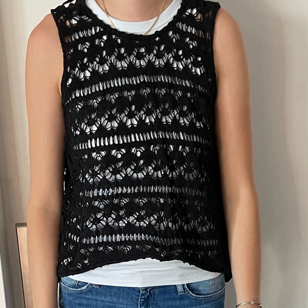 Zara Black Knit Flower Pattern Tank tie back